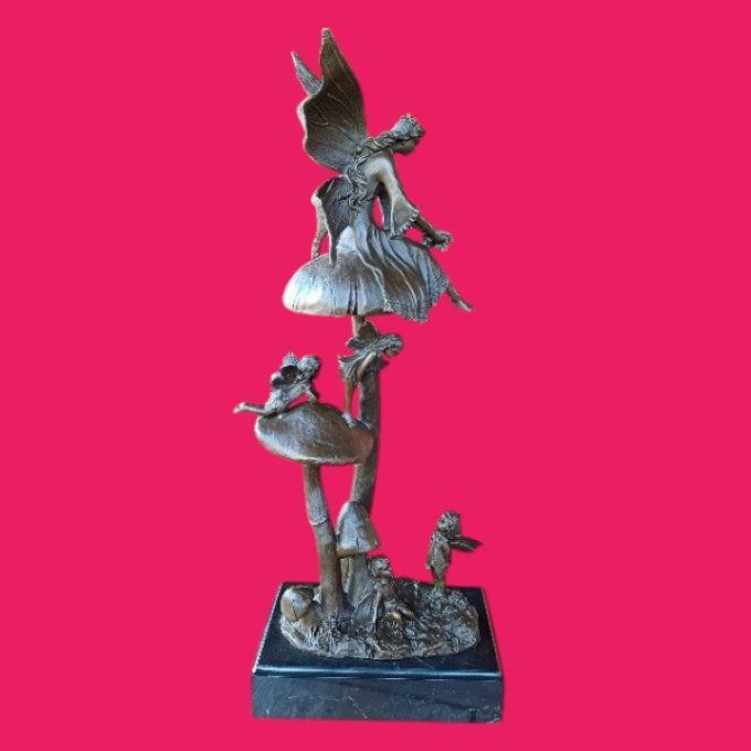 BD27.Bronze sur marbre "Fées et Champignons"