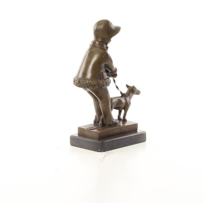 BD10.Bronze sur marbre fille et son chien