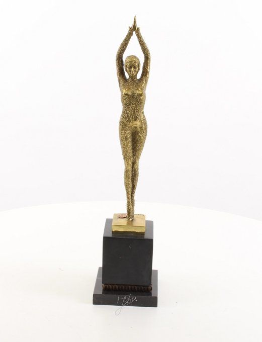BAD11. Bronze sur marbre danseuse art-déco