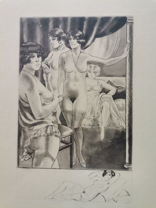 TAE16. Gravure de Courbouleix "filles de maison close