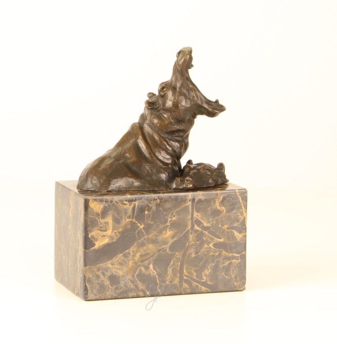 BA13.Bronze sur marbre d'un Hippopotame