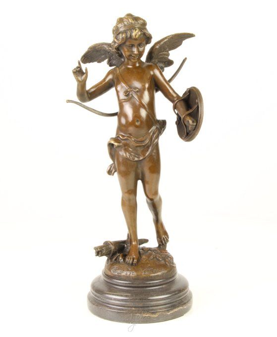 BD16.Bronze sur marbre Angelot avec bouclier