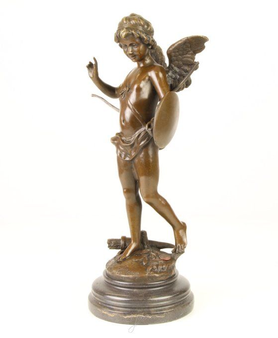 BD16.Bronze sur marbre Angelot avec bouclier