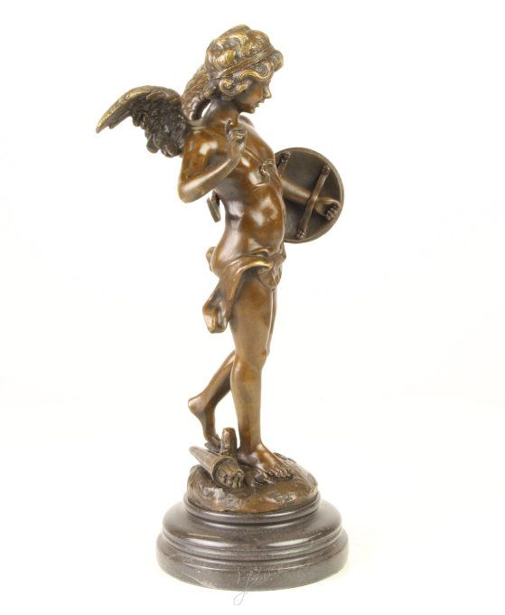 BD16.Bronze sur marbre Angelot avec bouclier