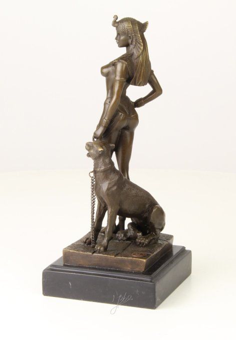 BD24.Bronze sur marbre "Cléopâtre et son jaguar