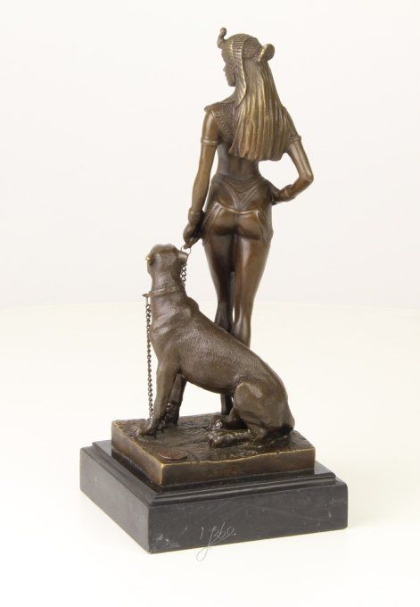 BD24.Bronze sur marbre "Cléopâtre et son jaguar