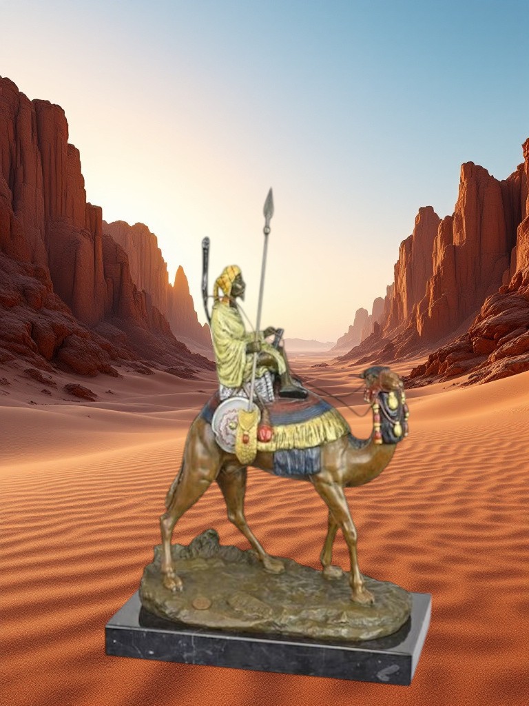 BD33. Bronze sur marbre Cavalier Berbère